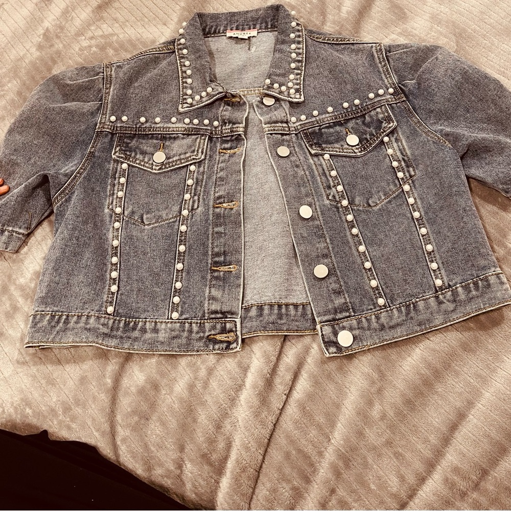 ANDREE BY UNIT blue  Pearl-Studded Denim Jacket